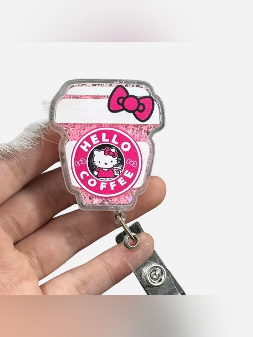 Hello Kitty Hot Pink Retractable Badge Reel (Hello Coffee) NEW